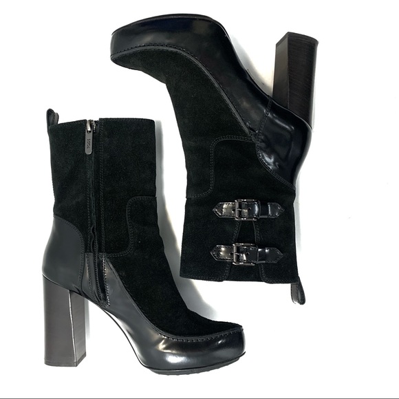 Tod’s Black Leather Buckle Detail Heel Ankle Boots - Picture 3 of 9